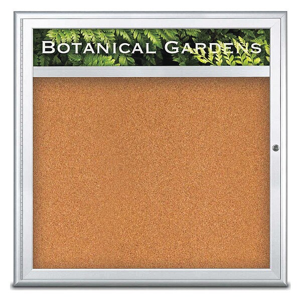 Corkboard, Single Door, Radius Frame, Header, 36x36", Satin/Nat Tan Cork