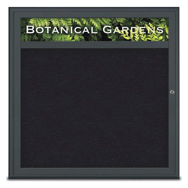 Corkboard, Single Door, Radius Frame, Header, 36x36", Black/Black Rubber