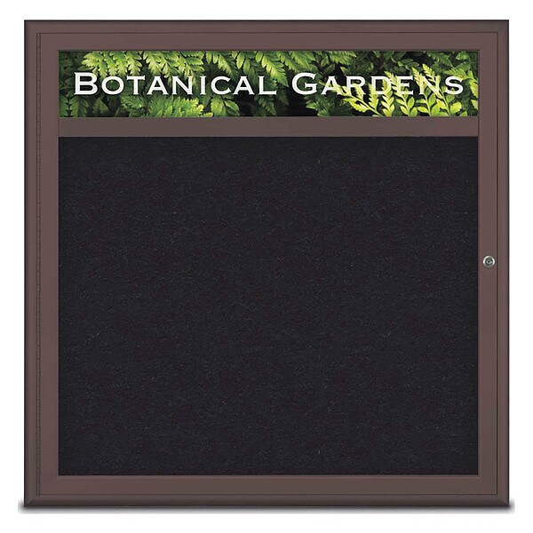 Corkboard, Single Door, Radius Frame, Header, 36x36", Bronze/Black Rubber