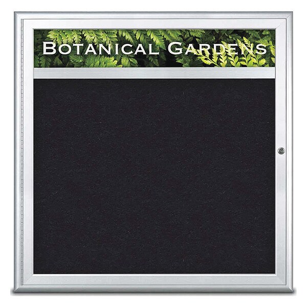 Corkboard, Single Door, Radius Frame, Header, 36x36", Satin/Black Rubber