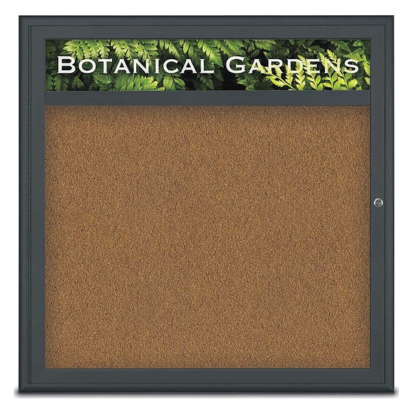 Corkboard, Single Door, Radius Frame, Header, 36x36", Black/Tan Forbo