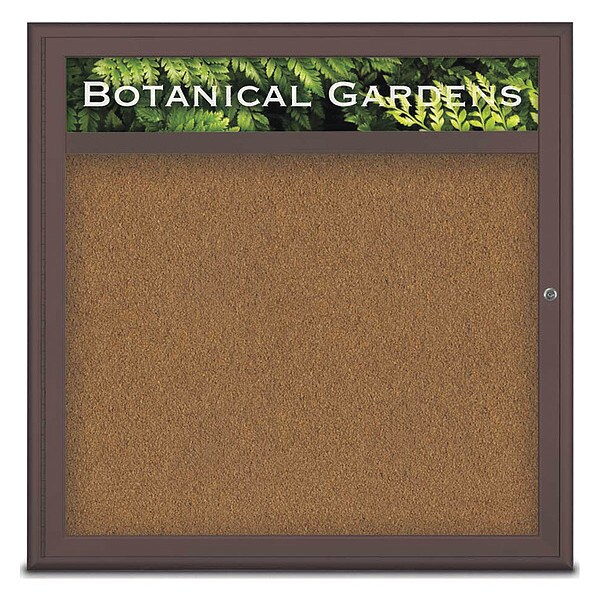 Corkboard, Single Door, Radius Frame, Header, 36x36", Bronze/Tan Forbo