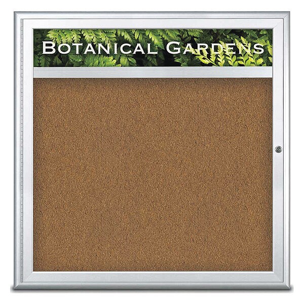 Corkboard, Single Door, Radius Frame, Header, 36x36", Satin/Tan Forbo
