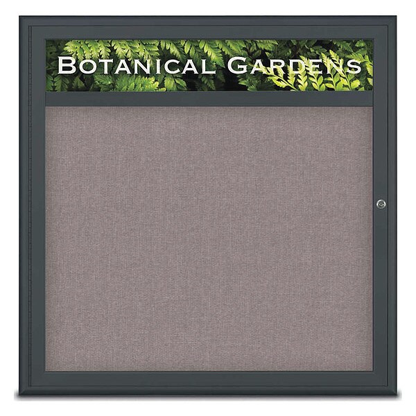Corkboard, Single Door, Radius Frame, Header, 36x36", Black/Surf