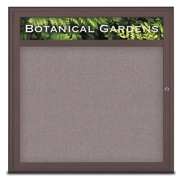 Corkboard, Single Door, Radius Frame, Header, 36x36", Bronze/Surf