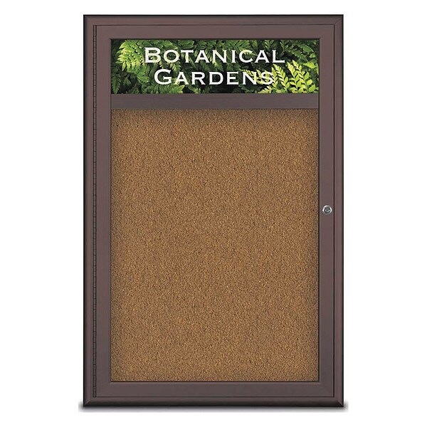 Corkboard, Single Door, Radius Frame, Header, 24x36", Bronze/Tan Forbo