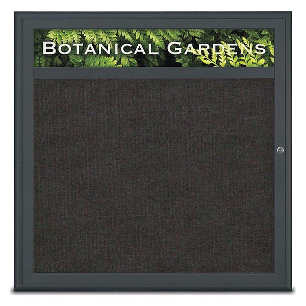 Corkboard, Single Door, Radius Frame, Header, 36x36", Black/Black
