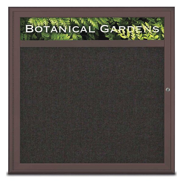 Corkboard, Single Door, Radius Frame, Header, 36x36", Bronze/Black