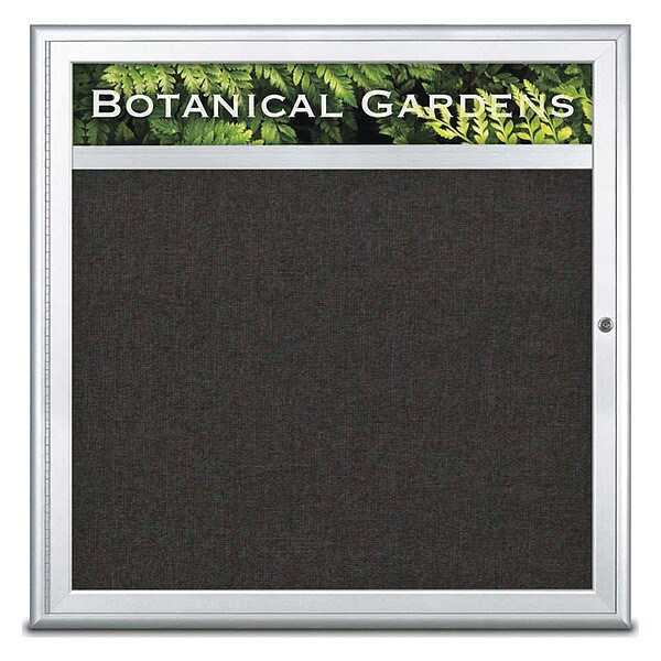 Corkboard, Single Door, Radius Frame, Header, 36x36", Satin/Black