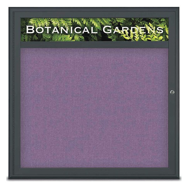 Corkboard, Single Door, Radius Frame, Header, 36x36", Black/Amethyst