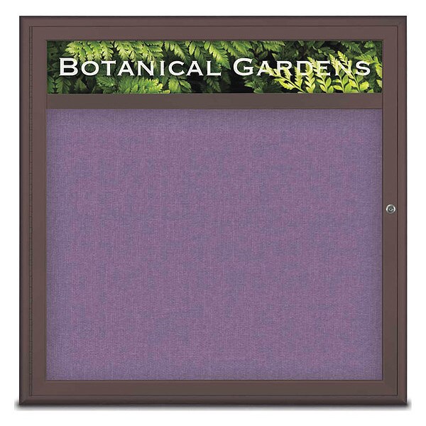 Corkboard, Single Door, Radius Frame, Header, 36x36", Bronze/Amethyst