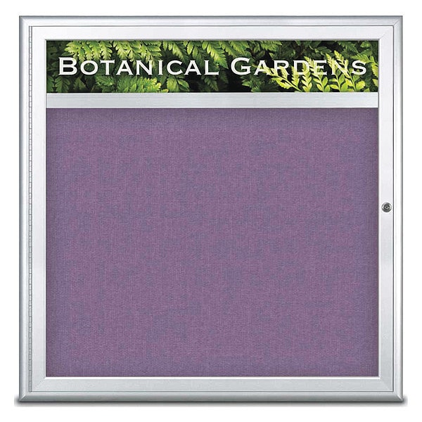 Corkboard, Single Door, Radius Frame, Header, 36x36", Satin/Amethyst