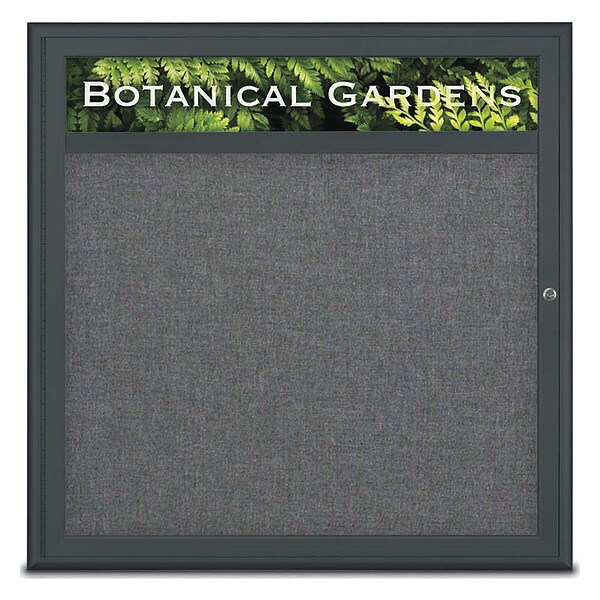 Corkboard, Single Door, Radius Frame, Header, 36x36", Black/Medium Gray