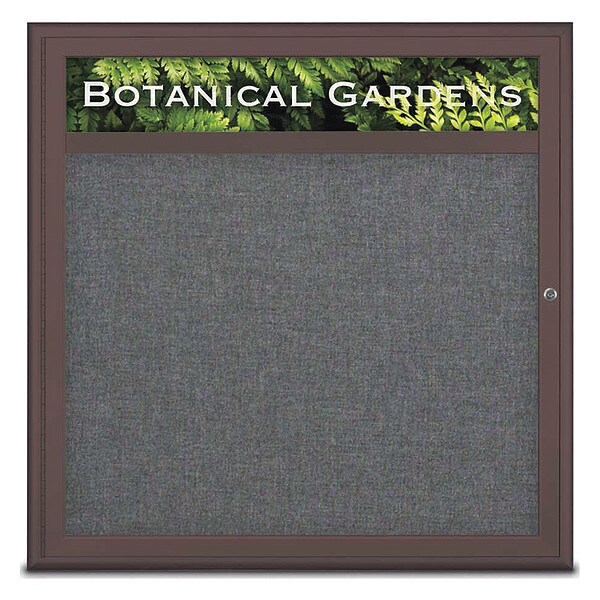 Corkboard, Single Door, Radius Frame, Header, 36x36", Bronze/Medium Gray
