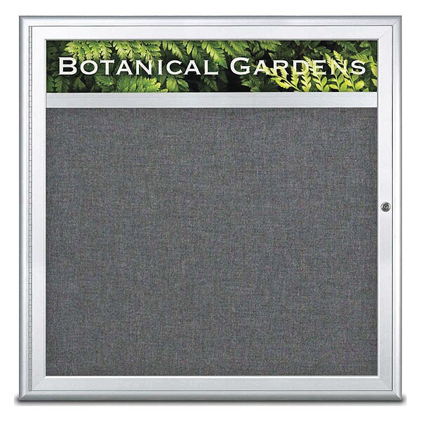 Corkboard, Single Door, Radius Frame, Header, 36x36", Satin/Medium Gray