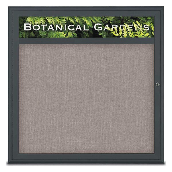 Corkboard, Single Door, Radius Frame, Header, 36x36", Black/Pearl