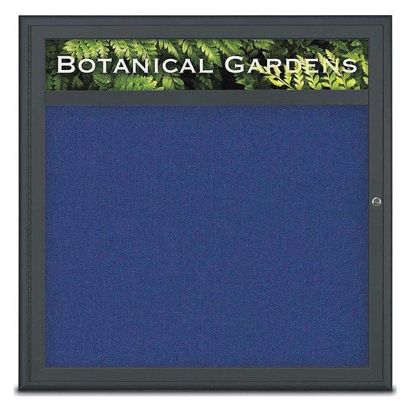 Corkboard, Single Door, Radius Frame, Header, 36x36", Black/Cobalt