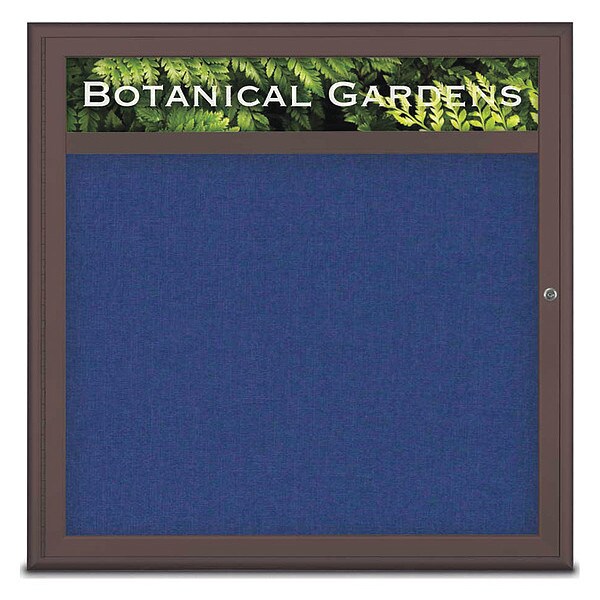 Corkboard, Single Door, Radius Frame, Header, 36x36", Bronze/Cobalt