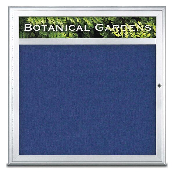 Corkboard, Single Door, Radius Frame, Header, 36x36", Satin/Cobalt