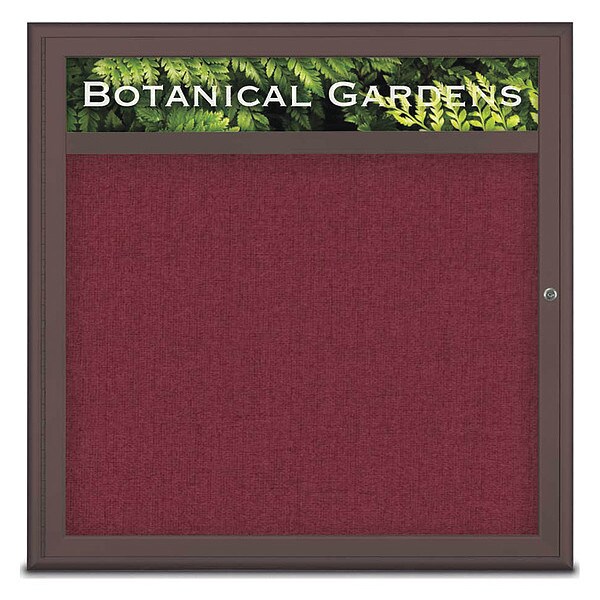 Corkboard, Single Door, Radius Frame, Header, 36x36", Bronze/Burgundy