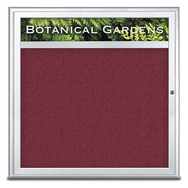 Corkboard, Single Door, Radius Frame, Header, 36x36", Satin/Burgundy