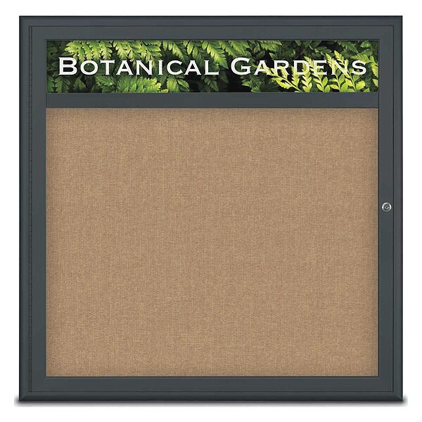 Corkboard, Single Door, Radius Frame, Header, 36x36", Black/Buff