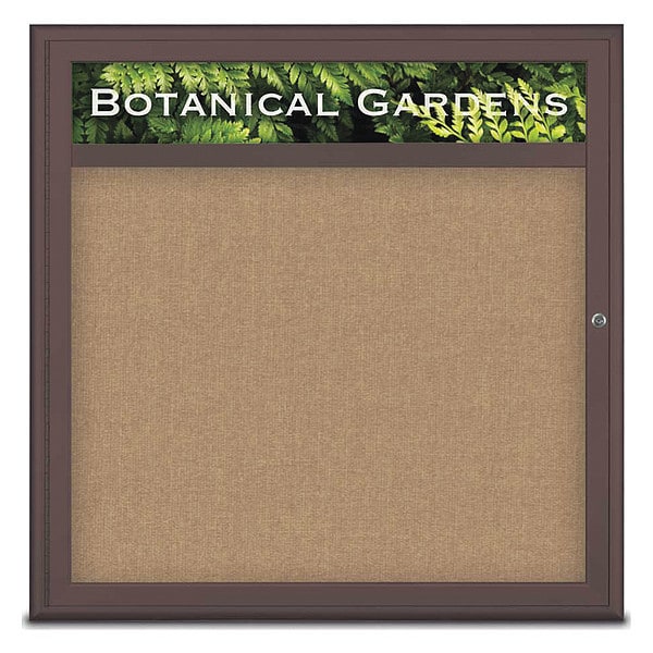 Corkboard, Single Door, Radius Frame, Header, 36x36", Bronze/Buff