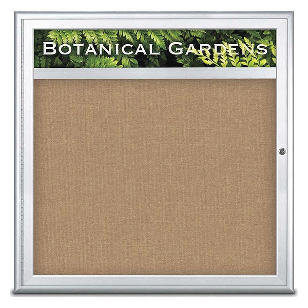 Corkboard, Single Door, Radius Frame, Header, 36x36", Satin/Buff