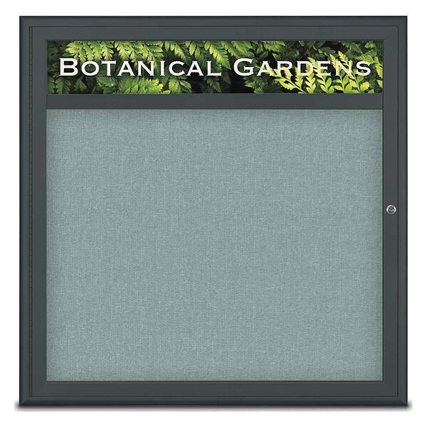 Corkboard, Single Door, Radius Frame, Header, 36x36", Black/Cloud