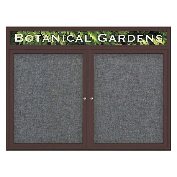 Corkboard, Double Door, Radius Frame, Header, 48x36", Bronze/Medium Gray