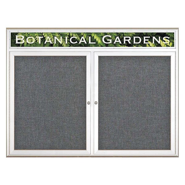 Corkboard, Double Door, Radius Frame, Header, 48x36", Satin/Medium Gray