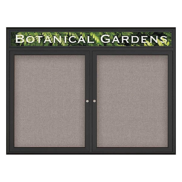 Corkboard, Double Door, Radius Frame, Header, 48x36", Black/Pearl