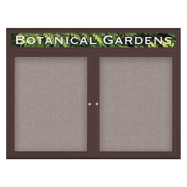Corkboard, Double Door, Radius Frame, Header, 48x36", Bronze/Pearl