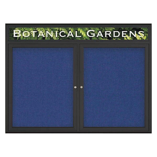 Corkboard, Double Door, Radius Frame, Header, 48x36", Black/Cobalt