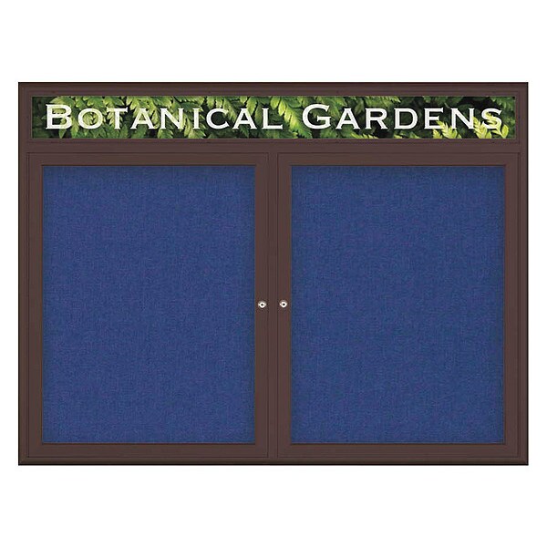 Corkboard, Double Door, Radius Frame, Header, 48x36", Bronze/Cobalt