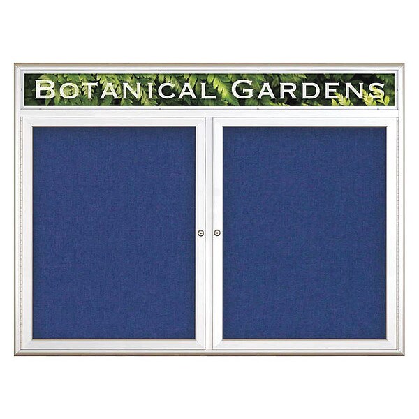 Corkboard, Double Door, Radius Frame, Header, 48x36", Satin/Cobalt