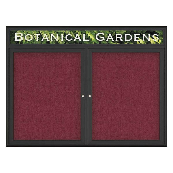 Corkboard, Double Door, Radius Frame, Header, 48x36", Black/Burgundy