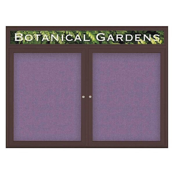 Corkboard, Double Door, Radius Frame, Header, 48x36", Bronze/Amethyst