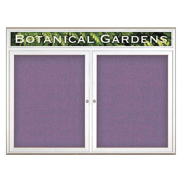 Corkboard, Double Door, Radius Frame, Header, 48x36", Satin/Amethyst