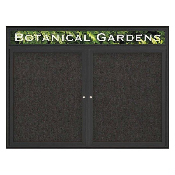 Corkboard, Double Door, Radius Frame, Header, 48x36", Black/Black