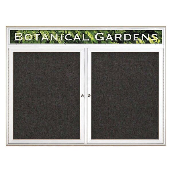 Corkboard, Double Door, Radius Frame, Header, 48x36", Satin/Black