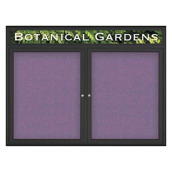 Corkboard, Double Door, Radius Frame, Header, 48x36", Black/Amethyst