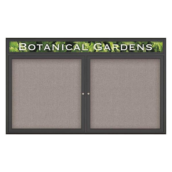 Corkboard, Double Door, Radius Frame, Header, 60x36", Black/Pearl