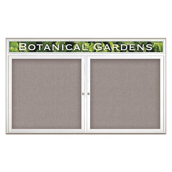Corkboard, Double Door, Radius Frame, Header, 60x36", Satin/Pearl
