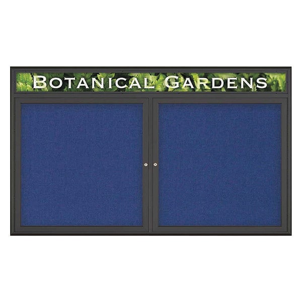 Corkboard, Double Door, Radius Frame, Header, 60x36", Black/Cobalt