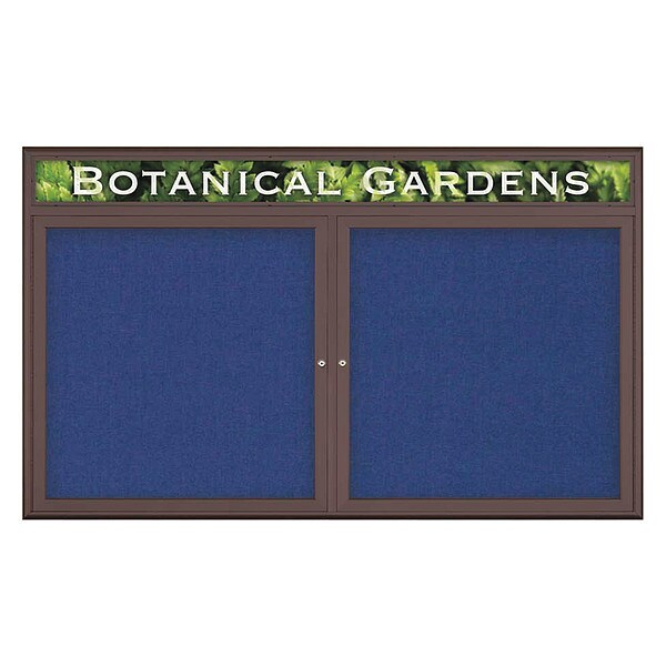 Corkboard, Double Door, Radius Frame, Header, 60x36", Bronze/Cobalt