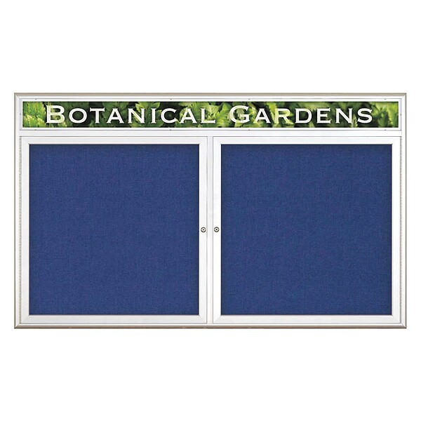 Corkboard, Double Door, Radius Frame, Header, 60x36", Satin/Cobalt