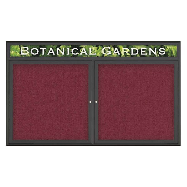 Corkboard, Double Door, Radius Frame, Header, 60x36", Black/Burgundy