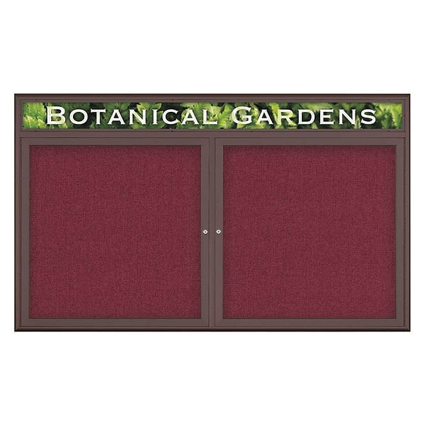 Corkboard, Double Door, Radius Frame, Header, 60x36", Bronze/Burgundy