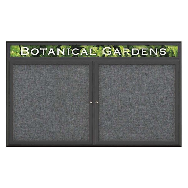 Corkboard, Double Door, Radius Frame, Header, 60x36", Black/Medium Gray